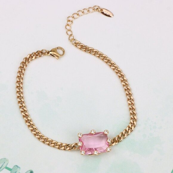 " Elegant Pink Crystal Rose Gold Bracelet with Adjustable Chain, XPBL0796 - Picture 4 of 12